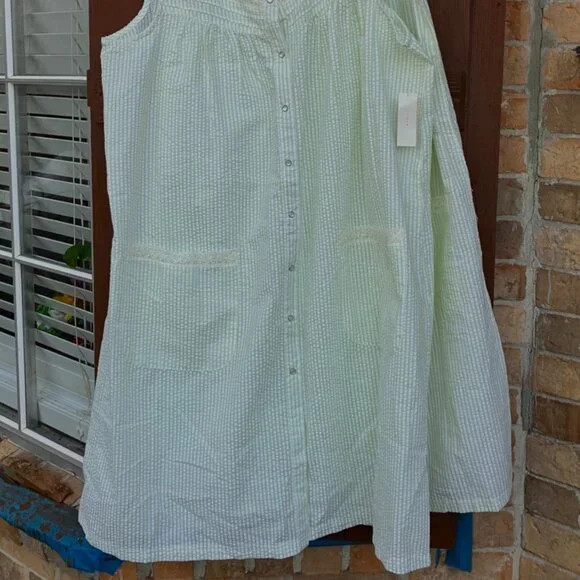 NWT PINK K DUSTER(pair) snapfront seersucker sleeveless pockets lime green Sz XL - Picture 7 of 7